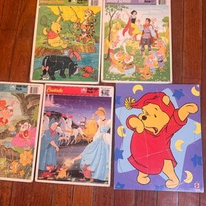 5 vintage puzzles bundle 1960s and one newer Pooh